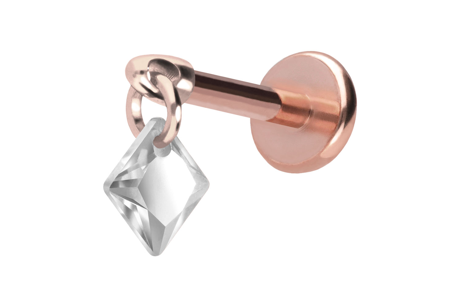 Titan Labret Piercing mit Push Fit KRISTALLQUADRAT